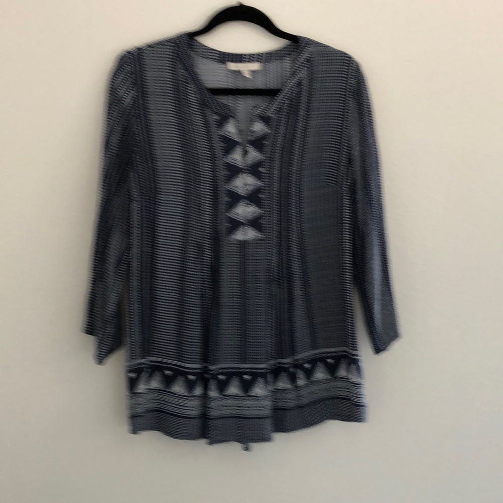 Pale Sky Dark Blue long sleeved embroidered top